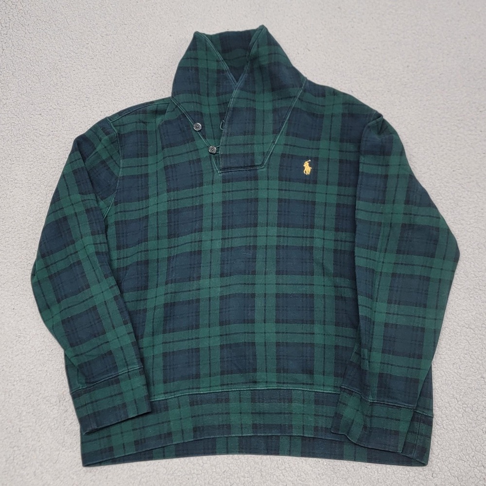 Polo Ralph Lauren Sweatshirt Mens XL Blackwatch Tartan Plaid Shawl Collar Fleece